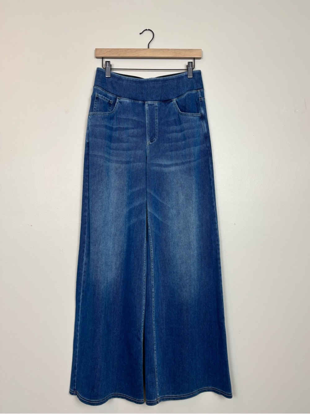Halara Jeans Womens Medium Tall High Waisted Wide Leg Flex Denim Pull On in Blue